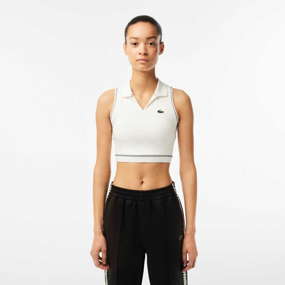 White Lacoste SPORT Polo-Style SPORTs Bra | YVCBDL-805