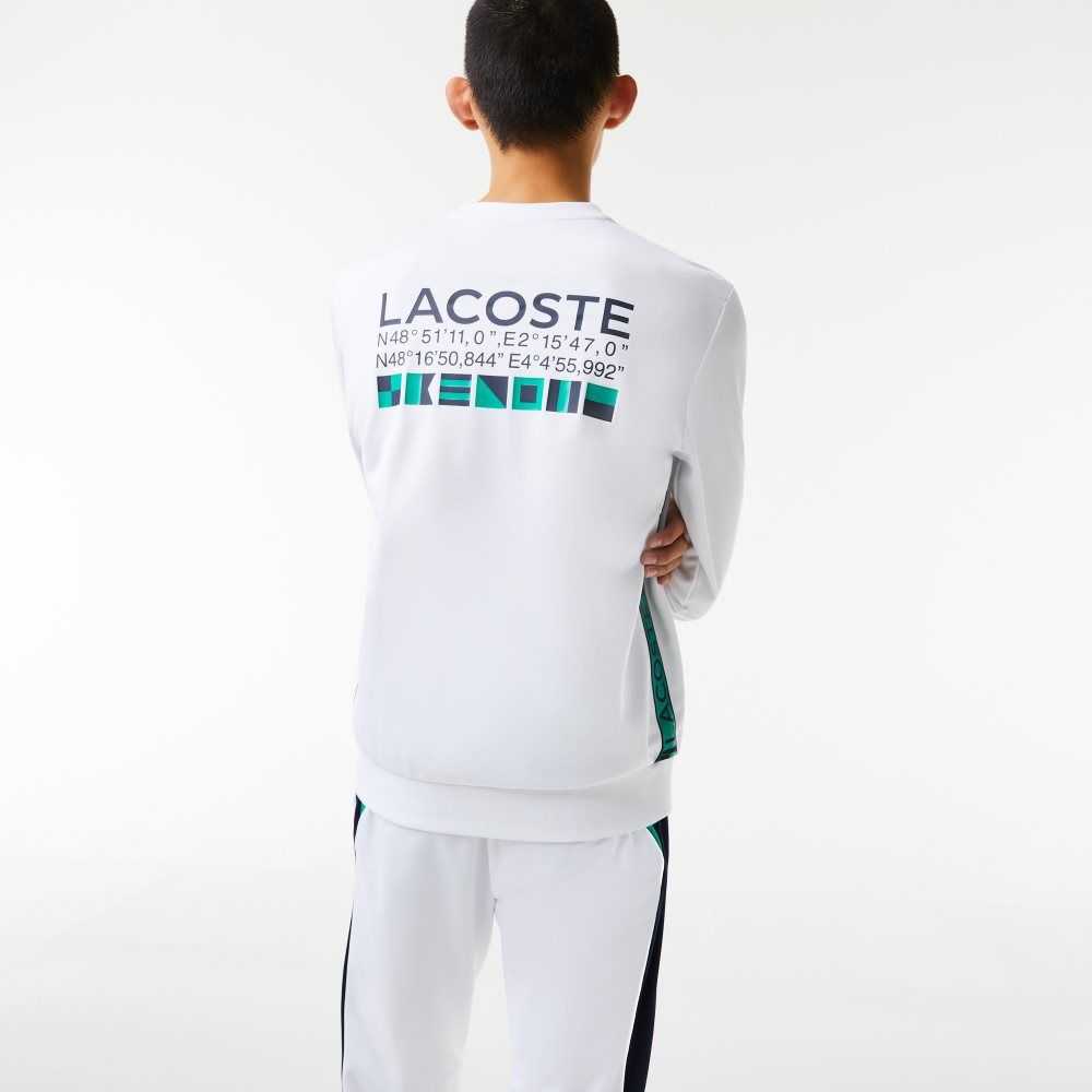 White Lacoste SPORT Printed Tennis Sweatshirt | GLNYFI-018