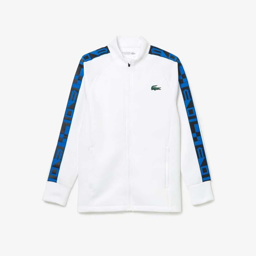 White Lacoste SPORT Printed Zip Tennis Sweatshirt | MZKDES-850