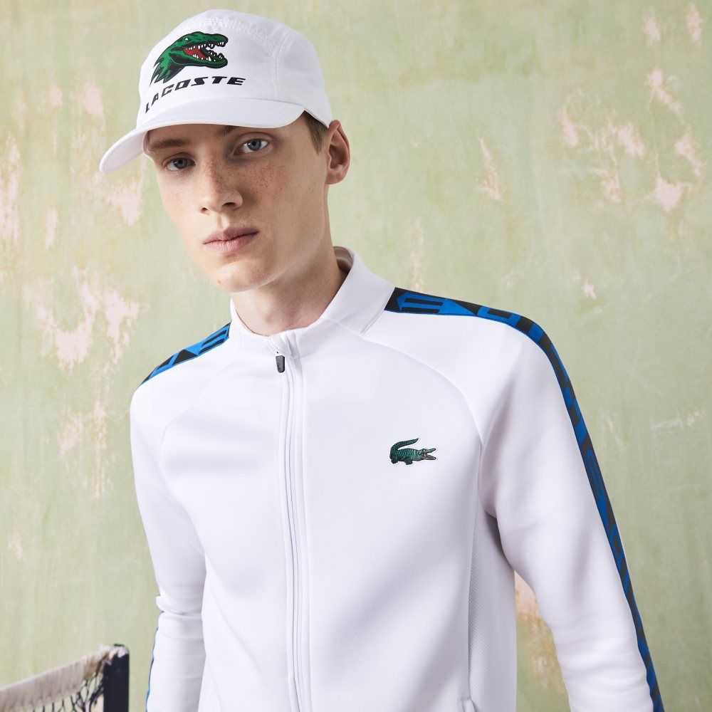 White Lacoste SPORT Printed Zip Tennis Sweatshirt | MZKDES-850