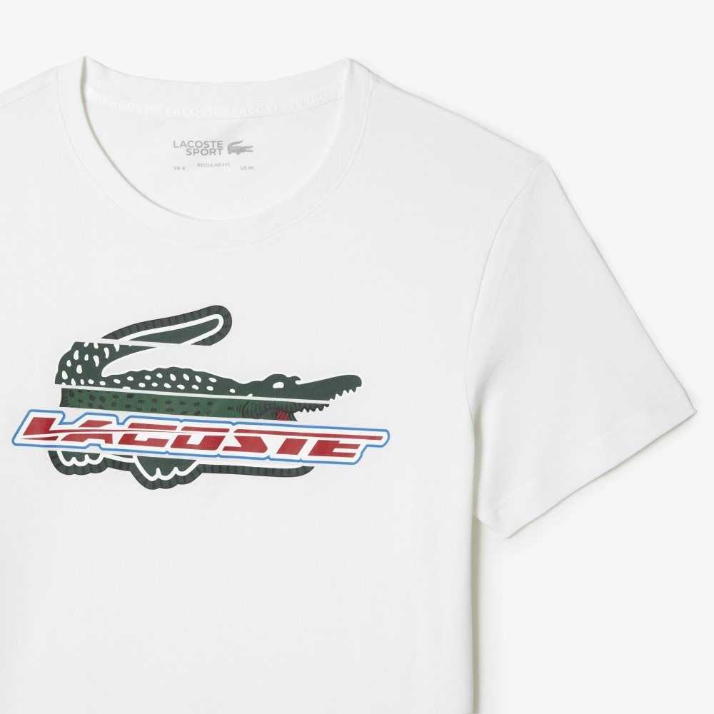 White Lacoste SPORT Regular Fit Organic Cotton T-Shirt | NUACZO-659