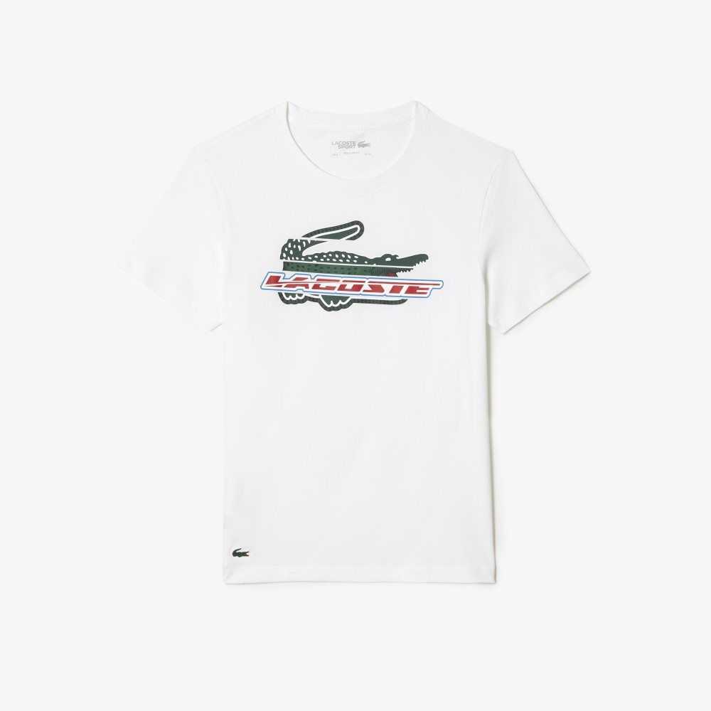 White Lacoste SPORT Regular Fit Organic Cotton T-Shirt | NUACZO-659