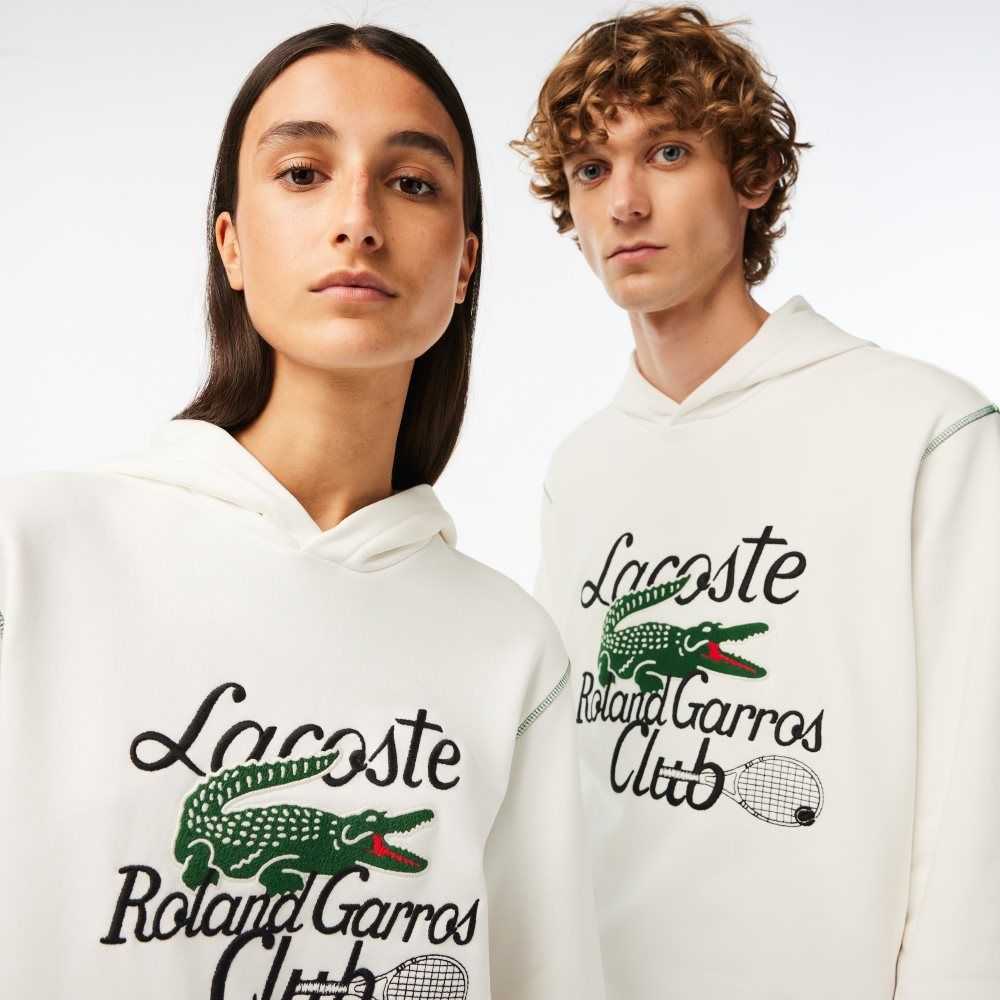 White Lacoste SPORT Roland Garros Edition Hoodie | GJRDSL-570