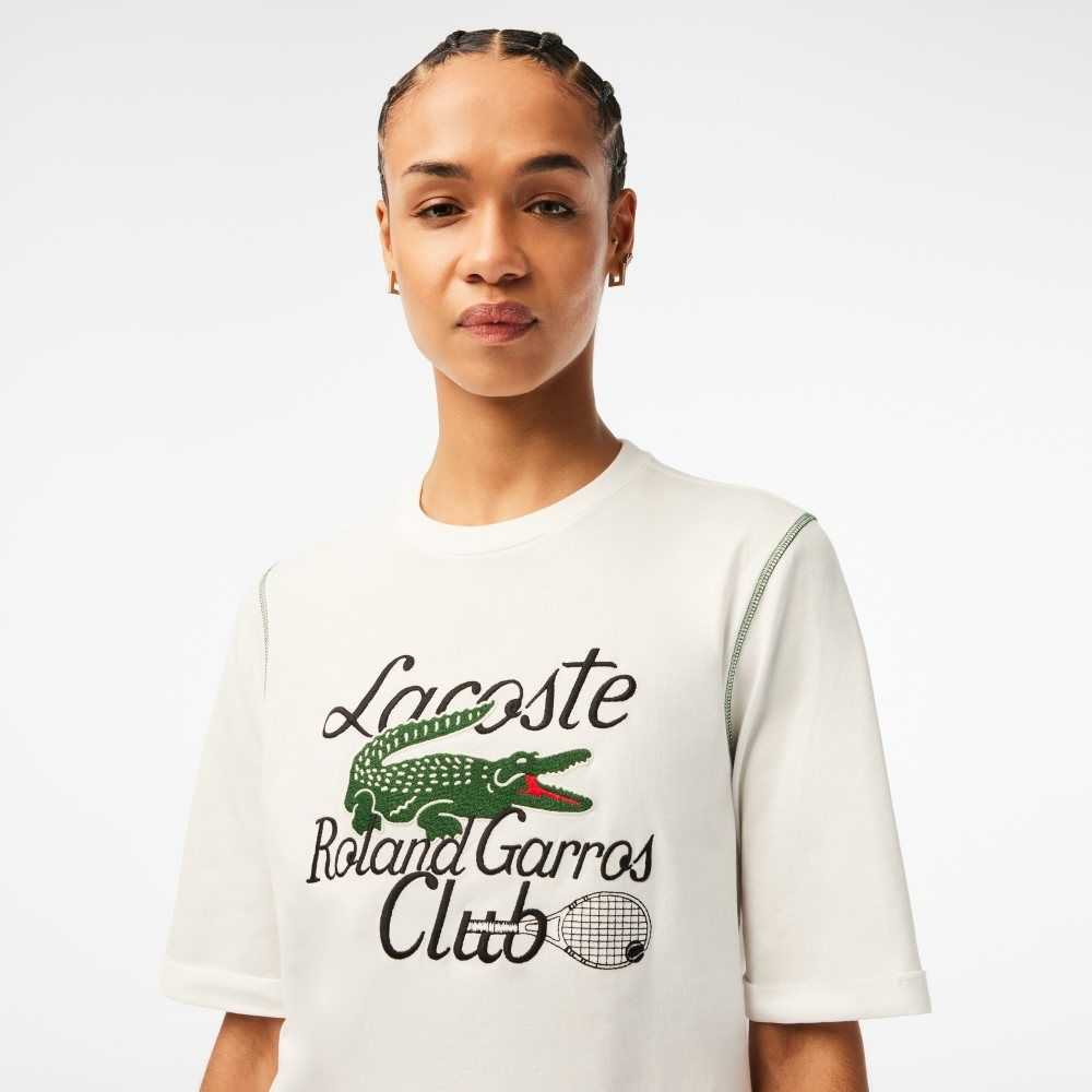 White Lacoste SPORT Roland Garros Edition Heavy Jersey T-Shirt | RQFTUB-918