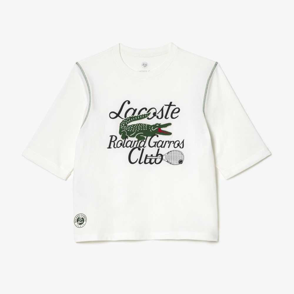 White Lacoste SPORT Roland Garros Edition Heavy Jersey T-Shirt | RQFTUB-918