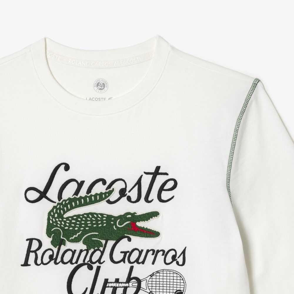 White Lacoste SPORT Roland Garros Edition Heavy Jersey T-Shirt | RQFTUB-918