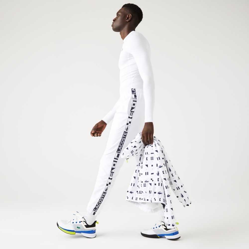 White Lacoste SPORT Side Prints Tennis Trackpants | SQNAHP-365