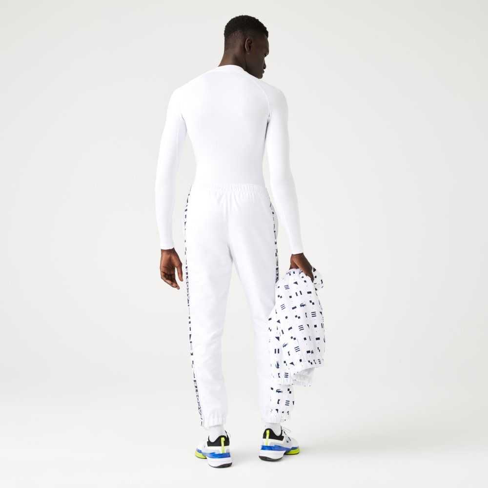 White Lacoste SPORT Side Prints Tennis Trackpants | SQNAHP-365