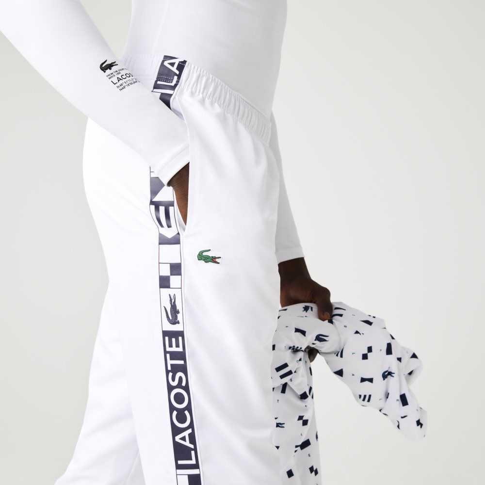 White Lacoste SPORT Side Prints Tennis Trackpants | SQNAHP-365