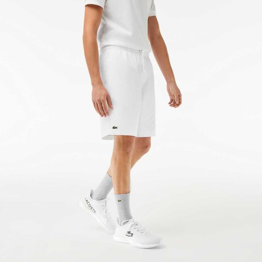 White Lacoste SPORT Tennis Solid Diamond Weave Shorts | UMAHLI-084