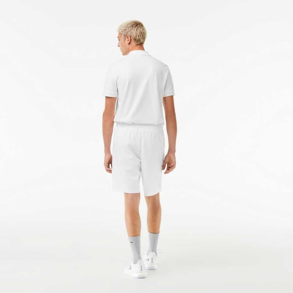 White Lacoste SPORT Tennis Solid Diamond Weave Shorts | UMAHLI-084