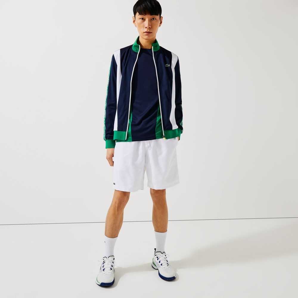 White Lacoste SPORT Tennis Solid Diamond Weave Shorts | UMAHLI-084