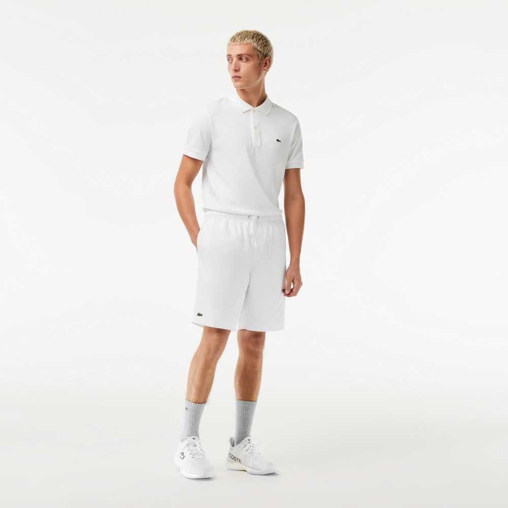 White Lacoste SPORT Tennis Solid Diamond Weave Shorts | UMAHLI-084