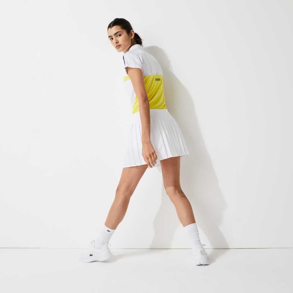 White Lacoste SPORT Tennis Technical Mesh Pleated Skirt | KJUDCX-740