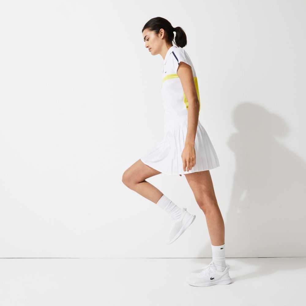 White Lacoste SPORT Tennis Technical Mesh Pleated Skirt | KJUDCX-740