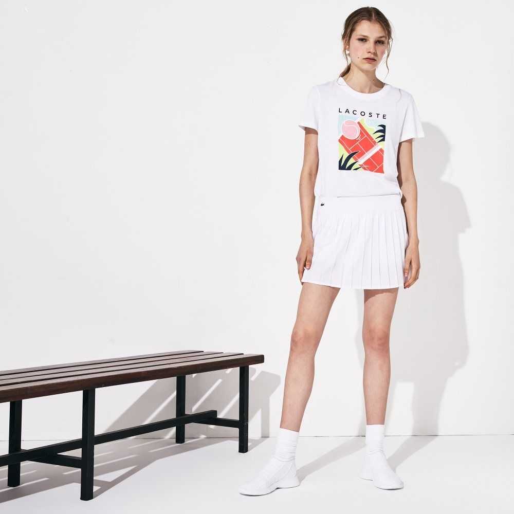 White Lacoste SPORT Tennis Technical Mesh Pleated Skirt | KJUDCX-740