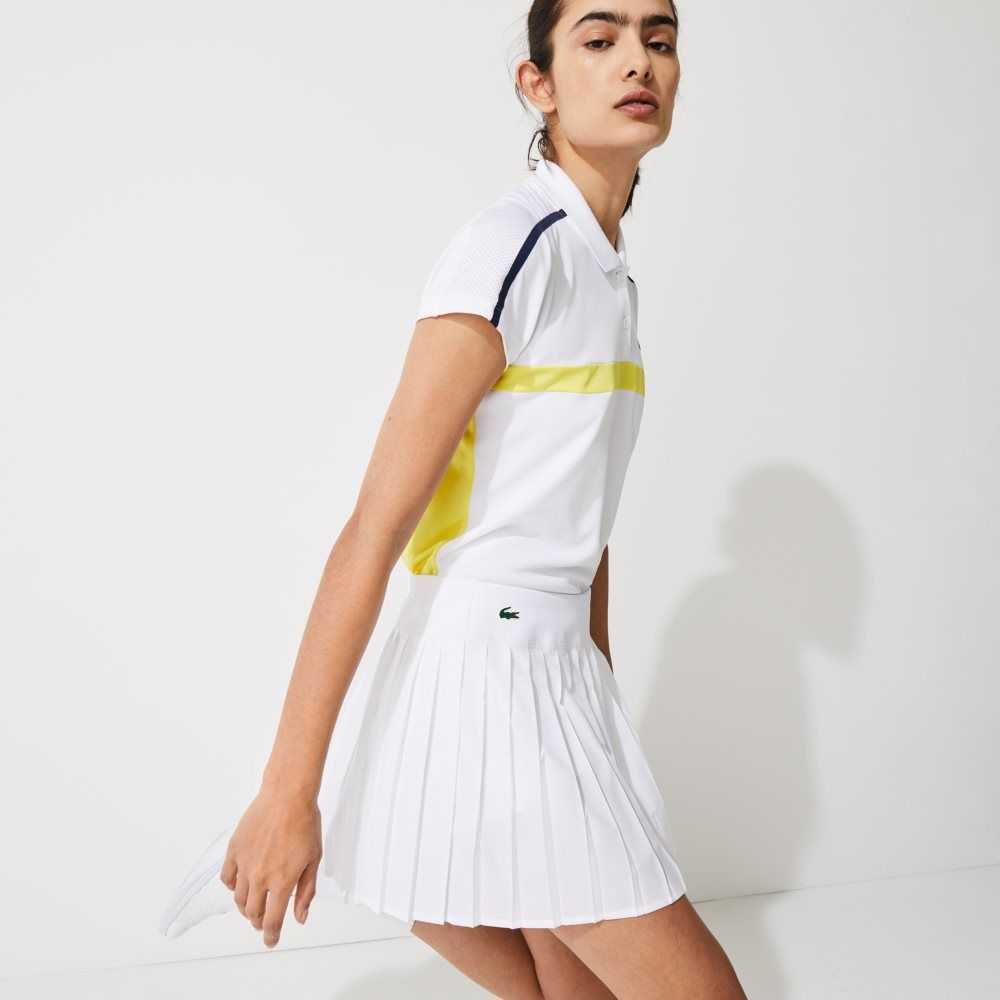 White Lacoste SPORT Tennis Technical Mesh Pleated Skirt | KJUDCX-740