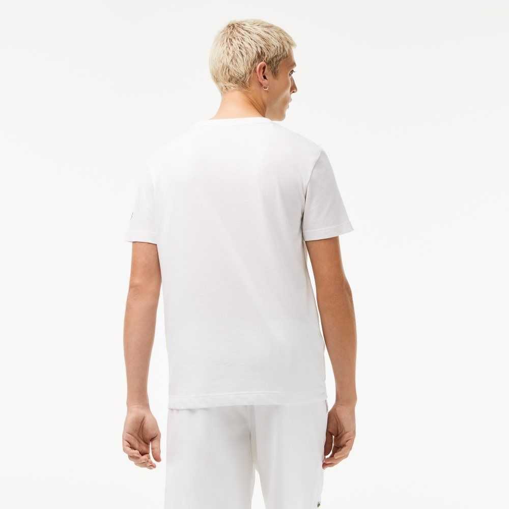 White Lacoste SPORT x Novak Djokovic Printed T-Shirt | VSQAXL-364