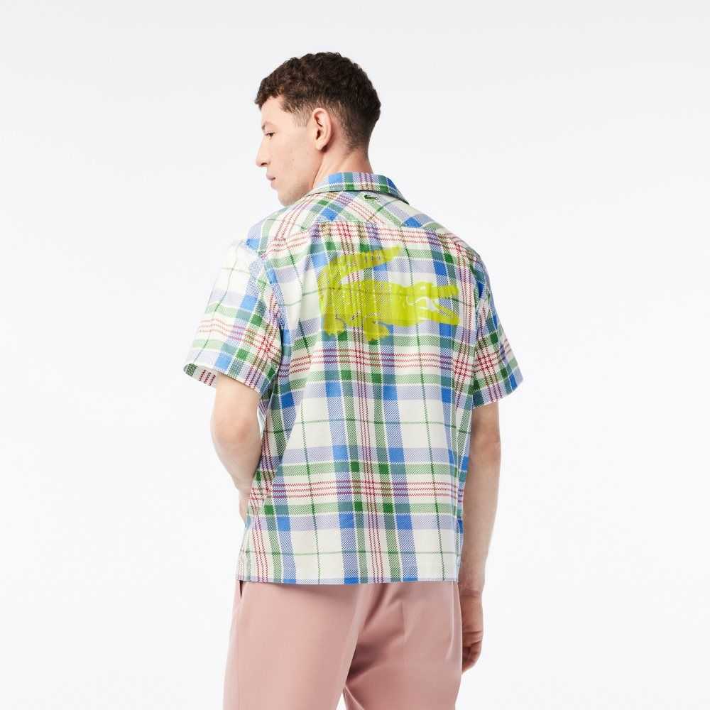 White Lacoste Short Sleeve Organic Cotton Check Shirt | EDQUHA-468