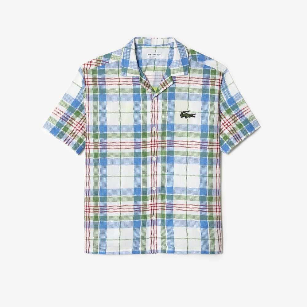 White Lacoste Short Sleeve Organic Cotton Check Shirt | EDQUHA-468