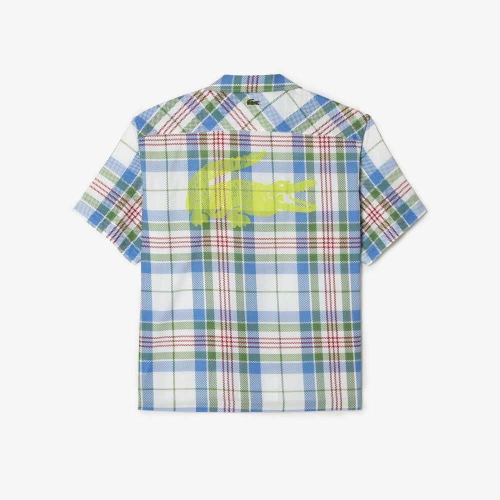 White Lacoste Short Sleeve Organic Cotton Check Shirt | EDQUHA-468