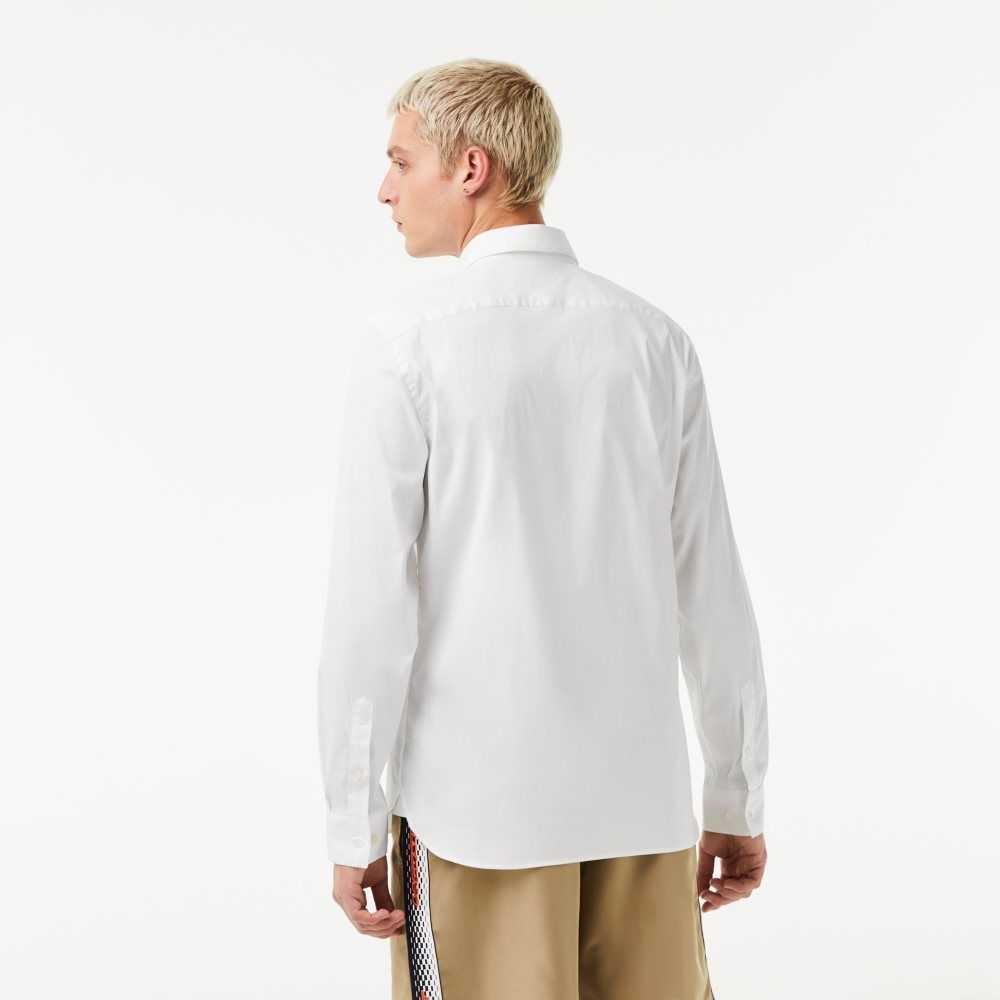 White Lacoste Slim Fit French Collar Cotton Poplin Shirt | WVSZIY-609