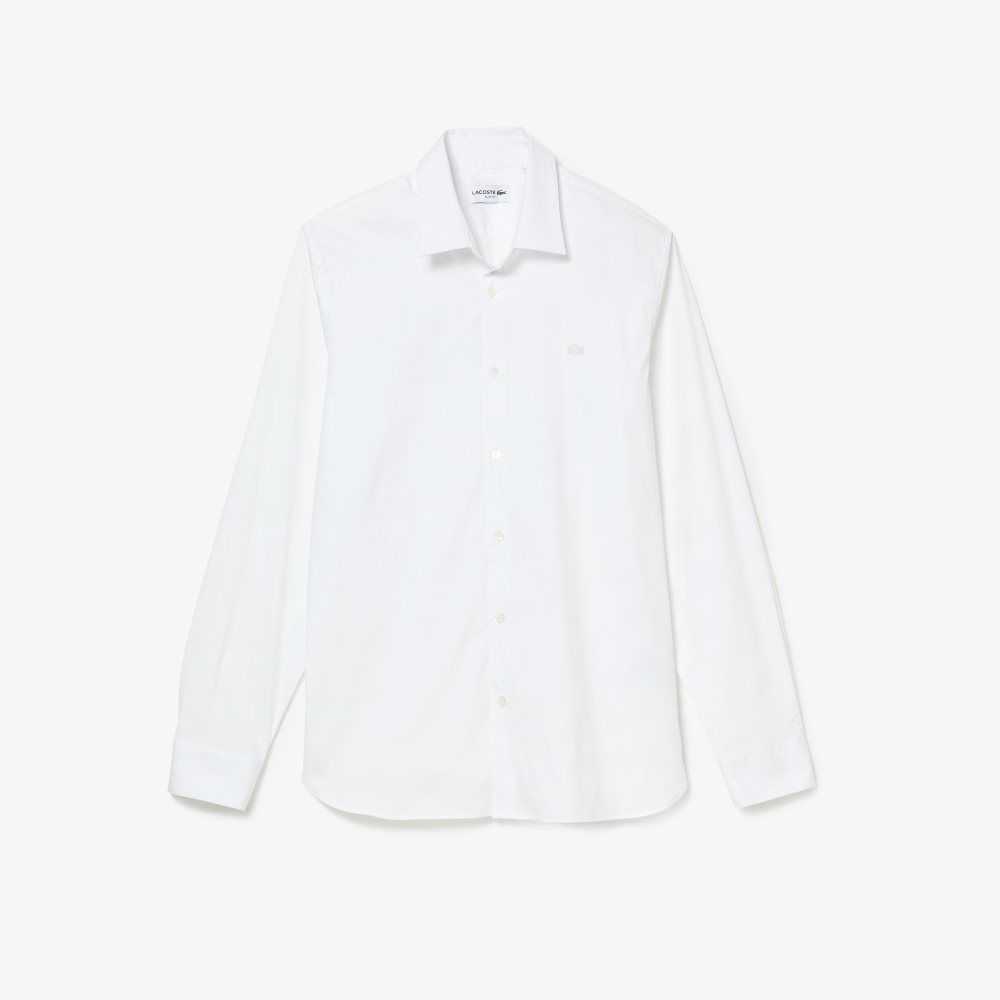 White Lacoste Slim Fit French Collar Cotton Poplin Shirt | WVSZIY-609