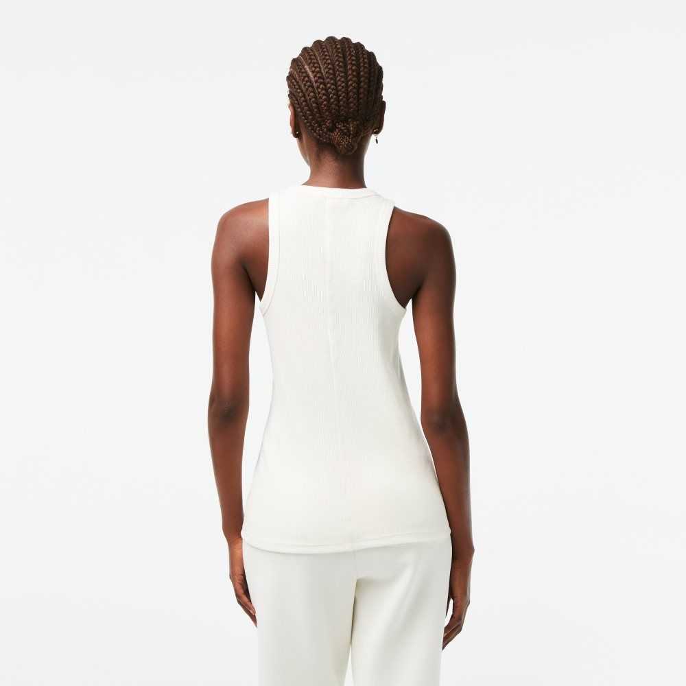 White Lacoste Slim Fit Organic Cotton Tank Top | IZBWNO-012