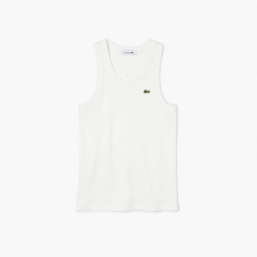 White Lacoste Slim Fit Organic Cotton Tank Top | IZBWNO-012