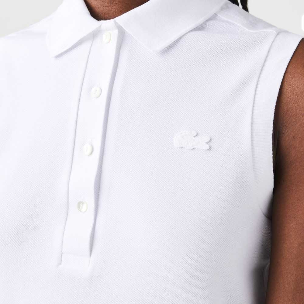 White Lacoste Slim Fit Sleeveless Cotton Pique Polo Shirt | RBUQHC-685