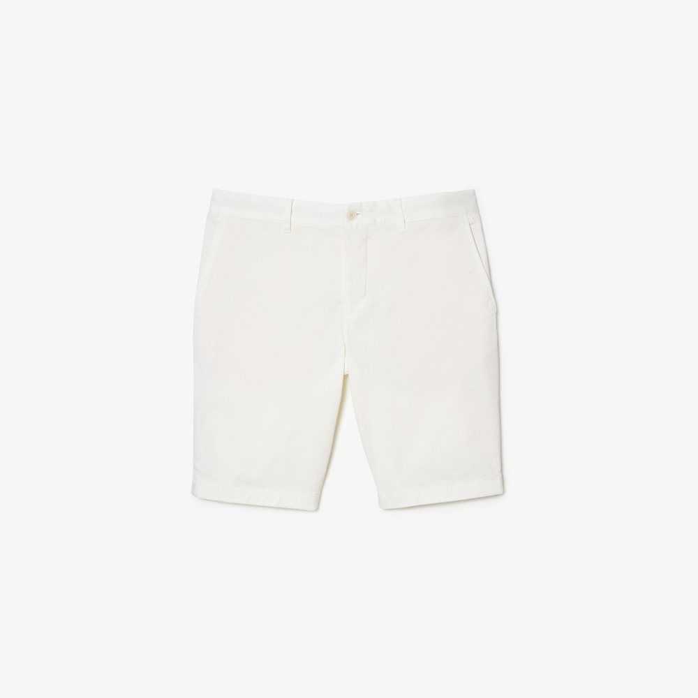 White Lacoste Slim Fit Stretch Cotton Bermuda Shorts | JRBUNY-746