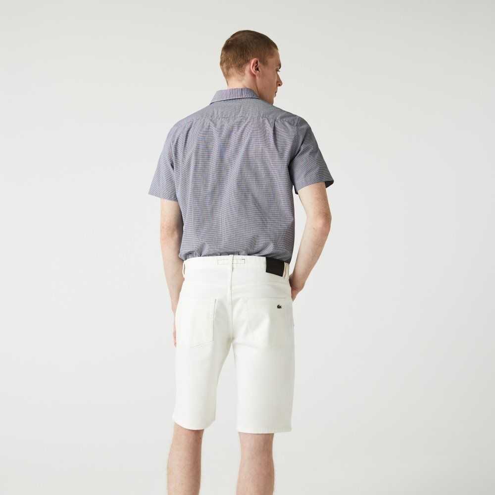 White Lacoste Slim Fit Stretch Cotton Denim Bermuda Shorts | OFBRDW-165