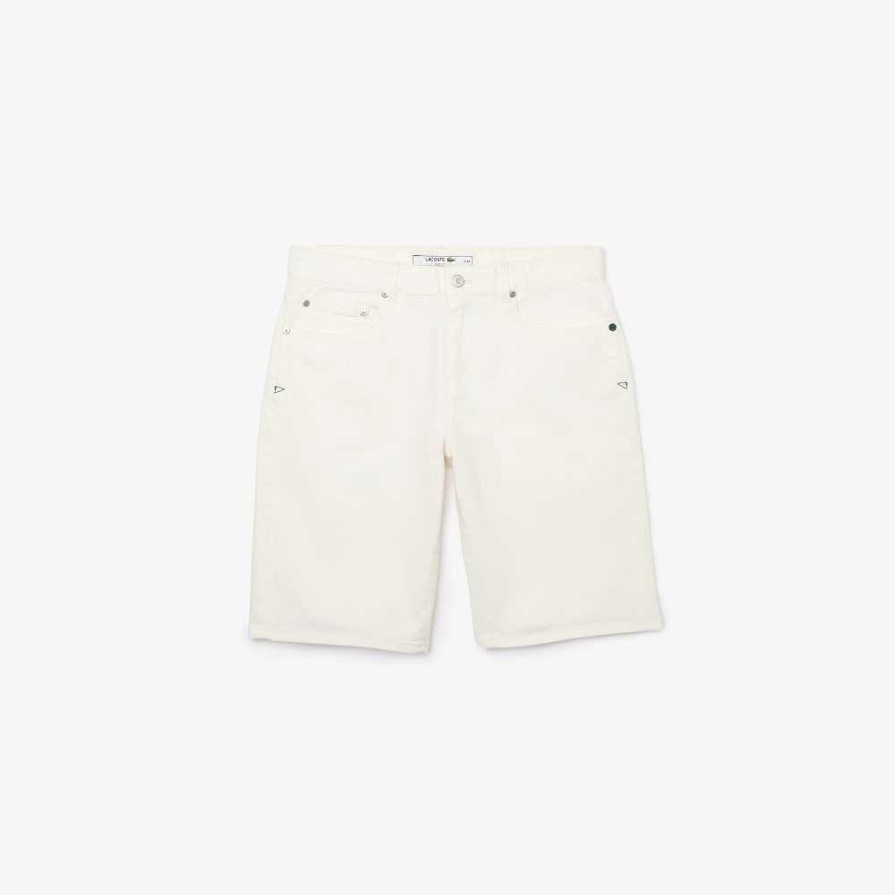 White Lacoste Slim Fit Stretch Cotton Denim Bermuda Shorts | OFBRDW-165