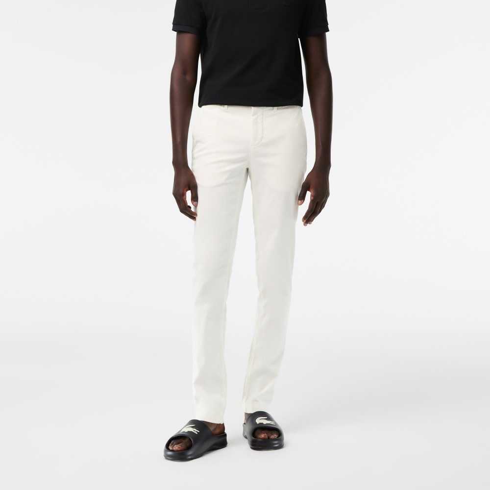 White Lacoste Slim Fit Stretch Cotton Pants | MFJLVG-875