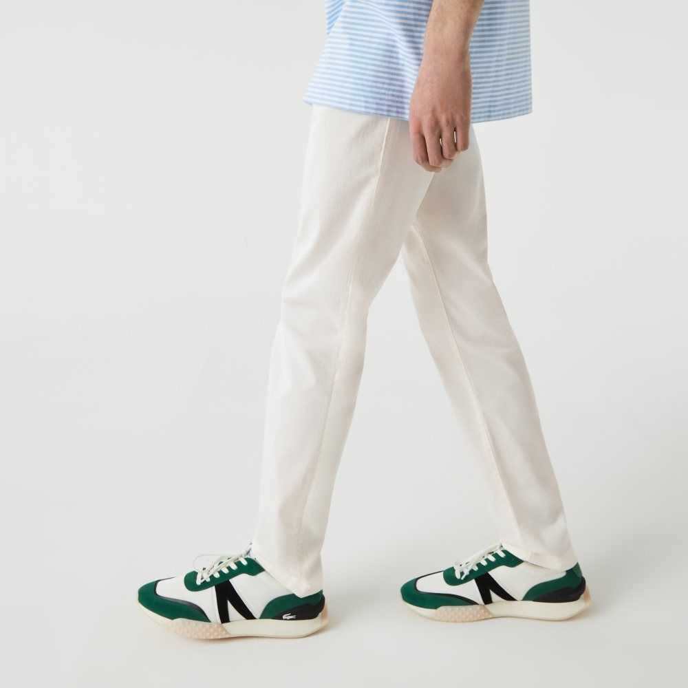 White Lacoste Slim Fit Stretch Cotton Pants | MFJLVG-875