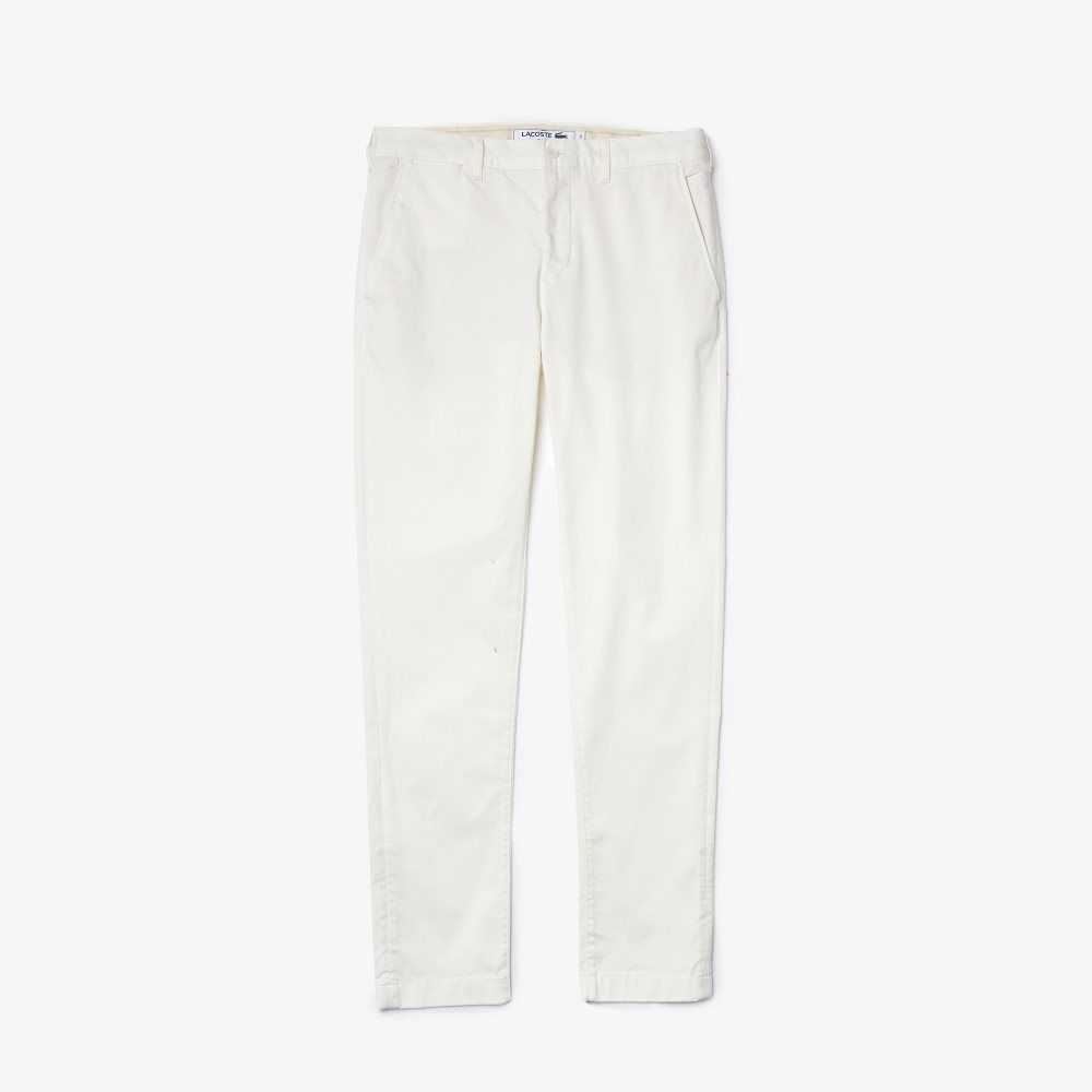 White Lacoste Slim Fit Stretch Cotton Pants | MFJLVG-875