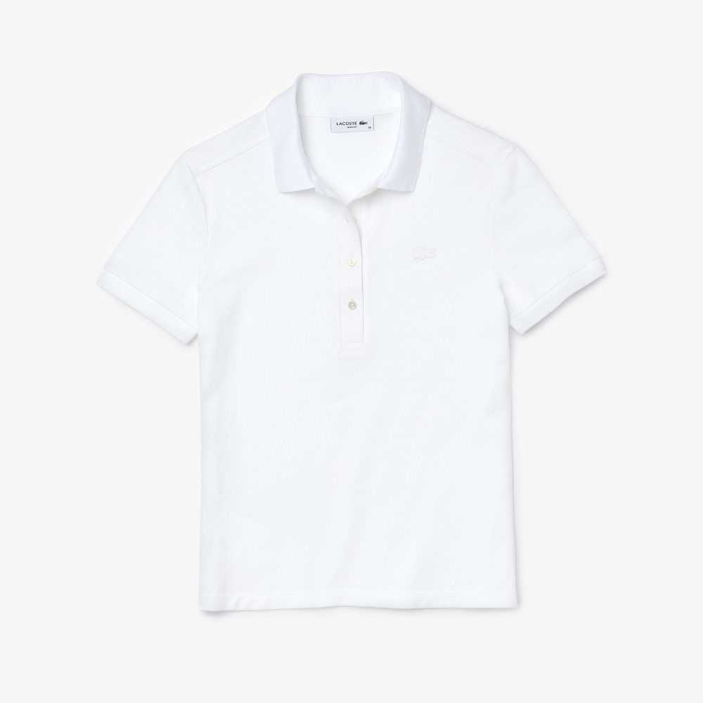 White Lacoste Slim Fit Stretch Cotton Pique Polo | HZQXYR-674