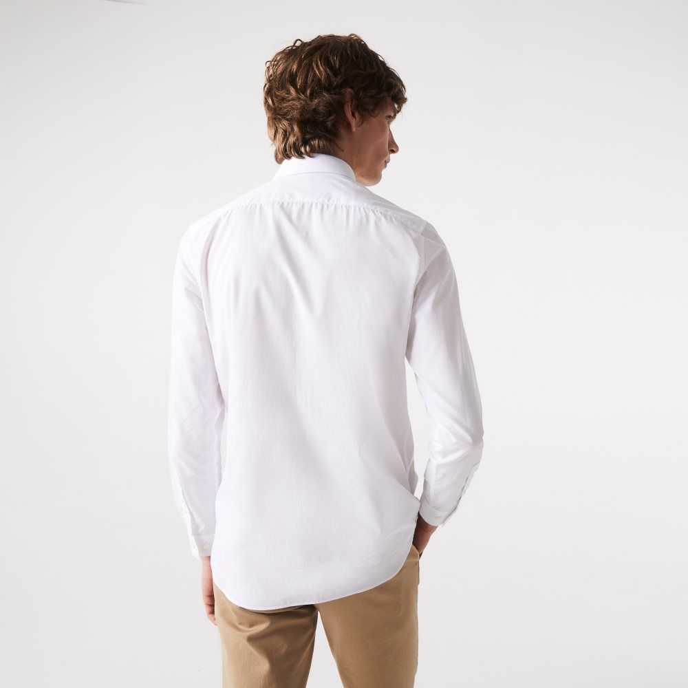 White Lacoste Slim Fit Stretch Cotton Poplin Shirt | FYVPXU-467