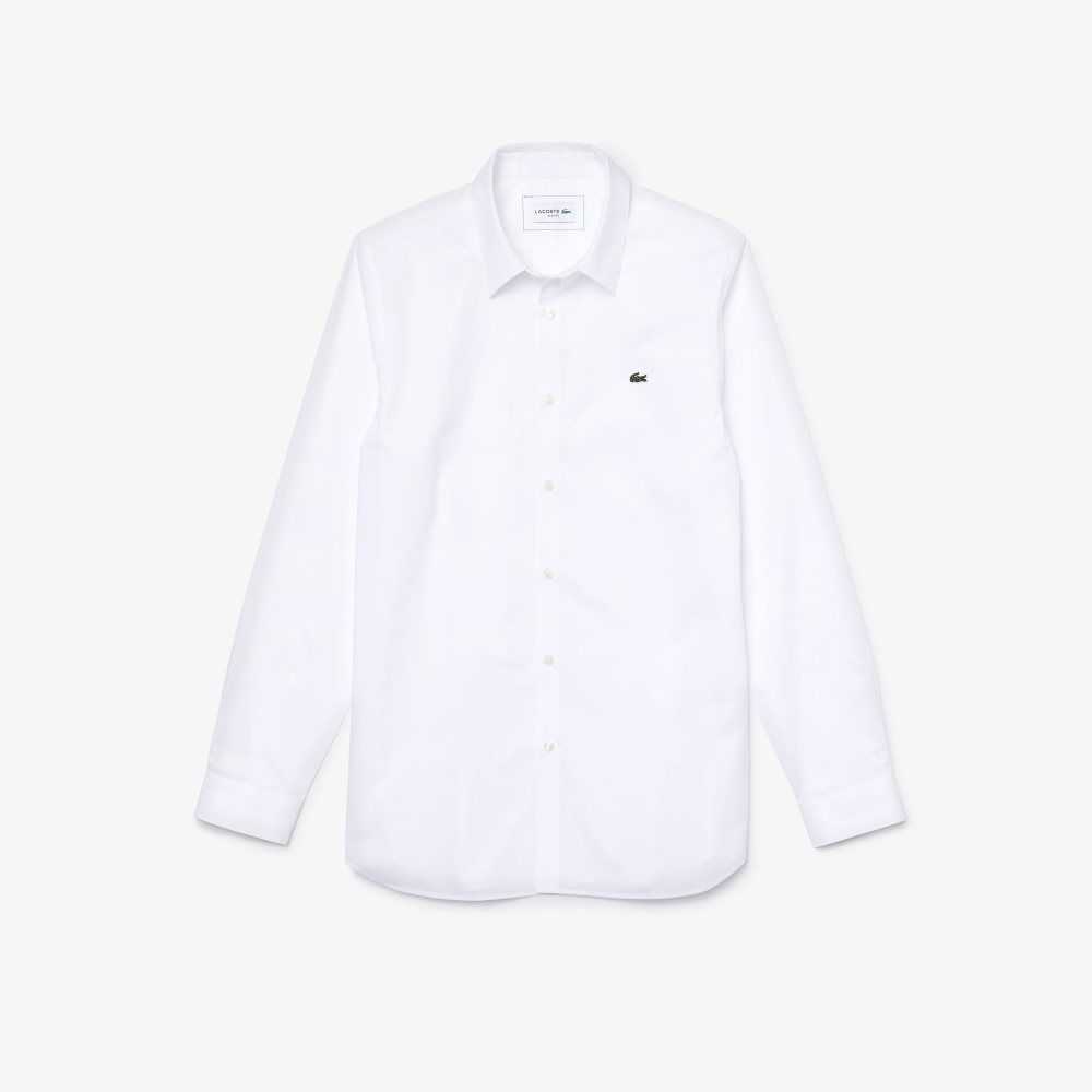 White Lacoste Slim Fit Stretch Cotton Poplin Shirt | FYVPXU-467