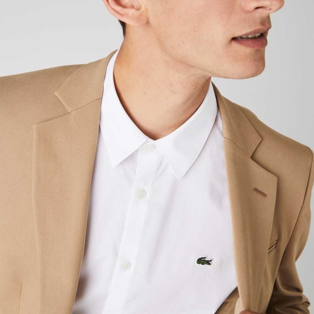 White Lacoste Slim Fit Stretch Cotton Poplin Shirt | FYVPXU-467