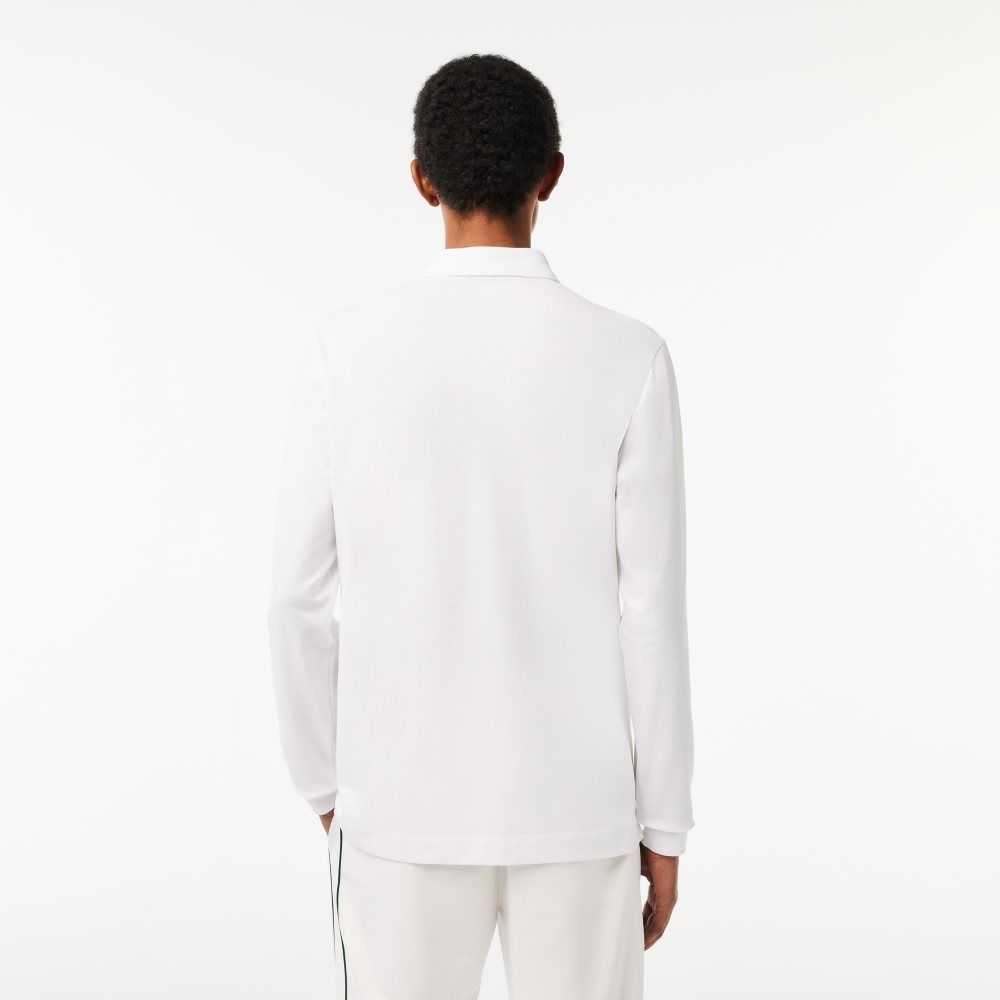 White Lacoste Smart Paris long sleeve stretch cotton Polo | BUILZS-573