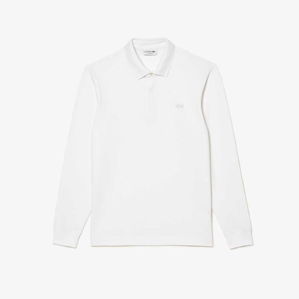 White Lacoste Smart Paris long sleeve stretch cotton Polo | BUILZS-573