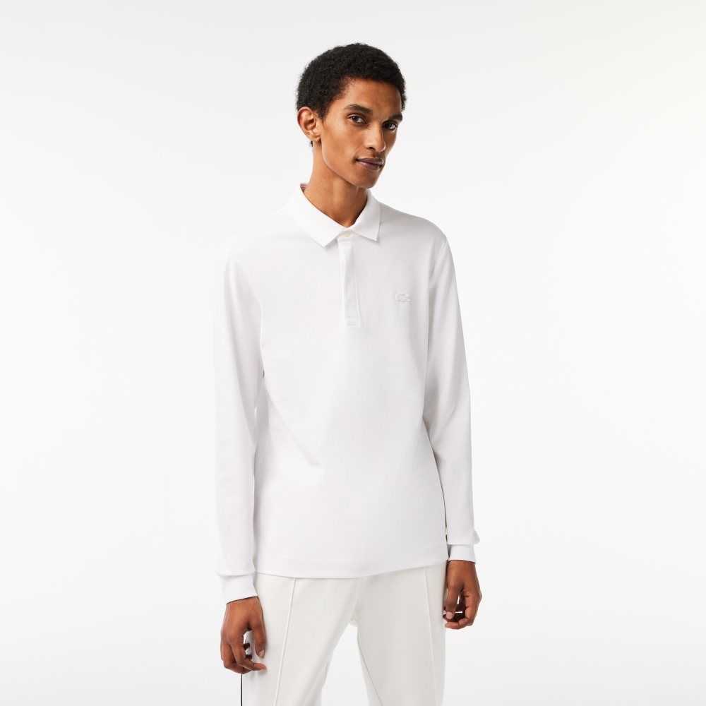 White Lacoste Smart Paris long sleeve stretch cotton Polo | BUILZS-573