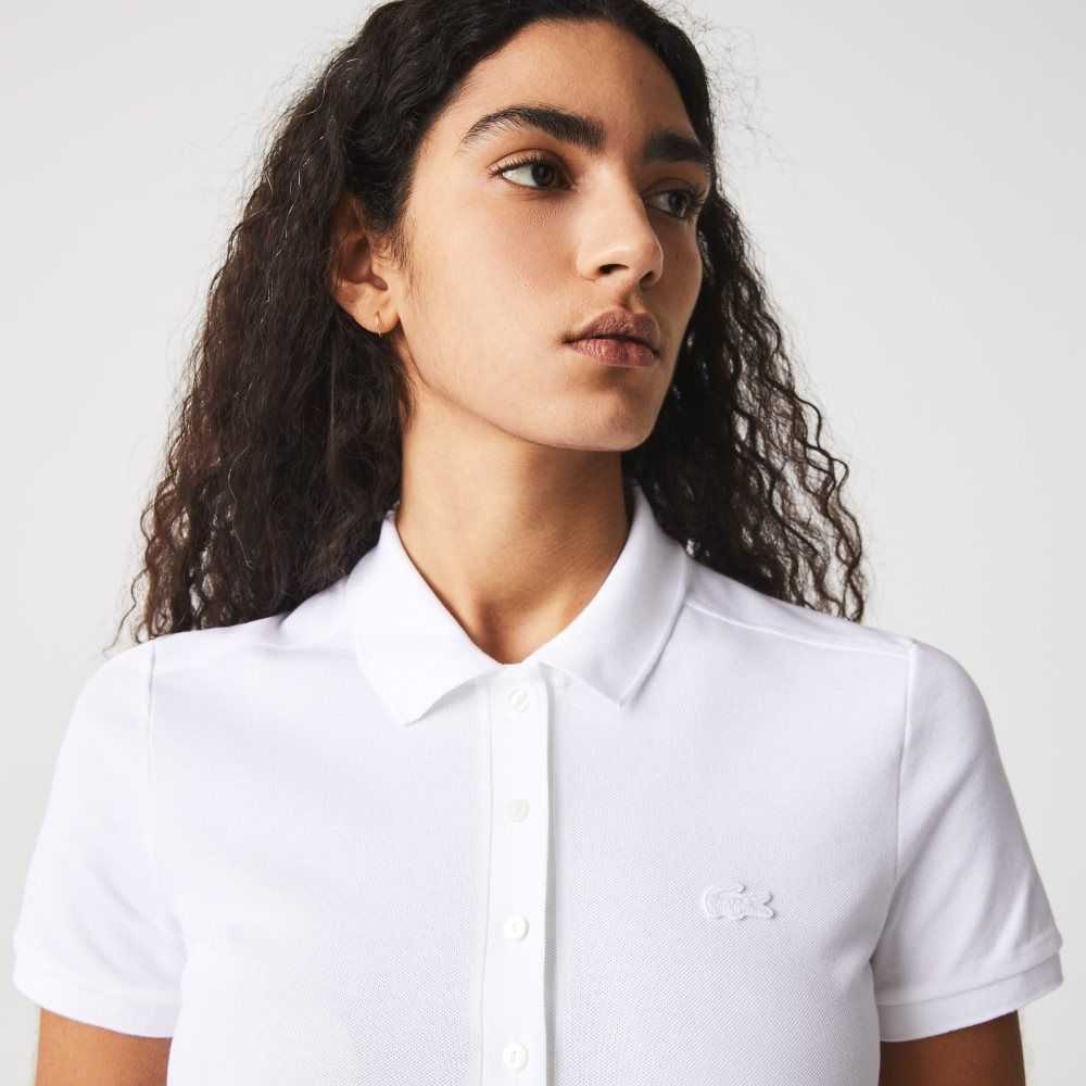 White Lacoste Stretch Cotton Pique Polo Dress | NUMEXQ-450