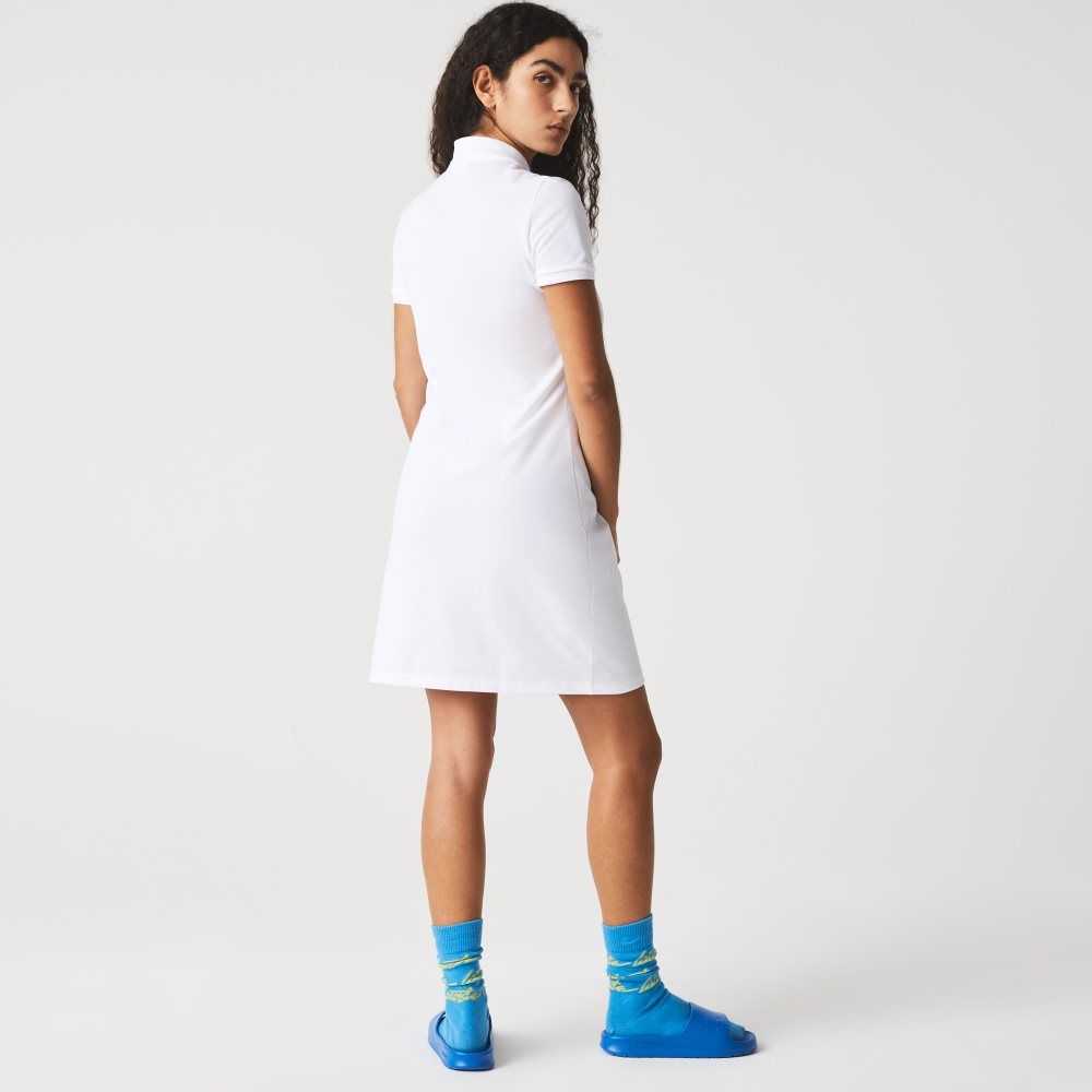 White Lacoste Stretch Cotton Pique Polo Dress | NUMEXQ-450