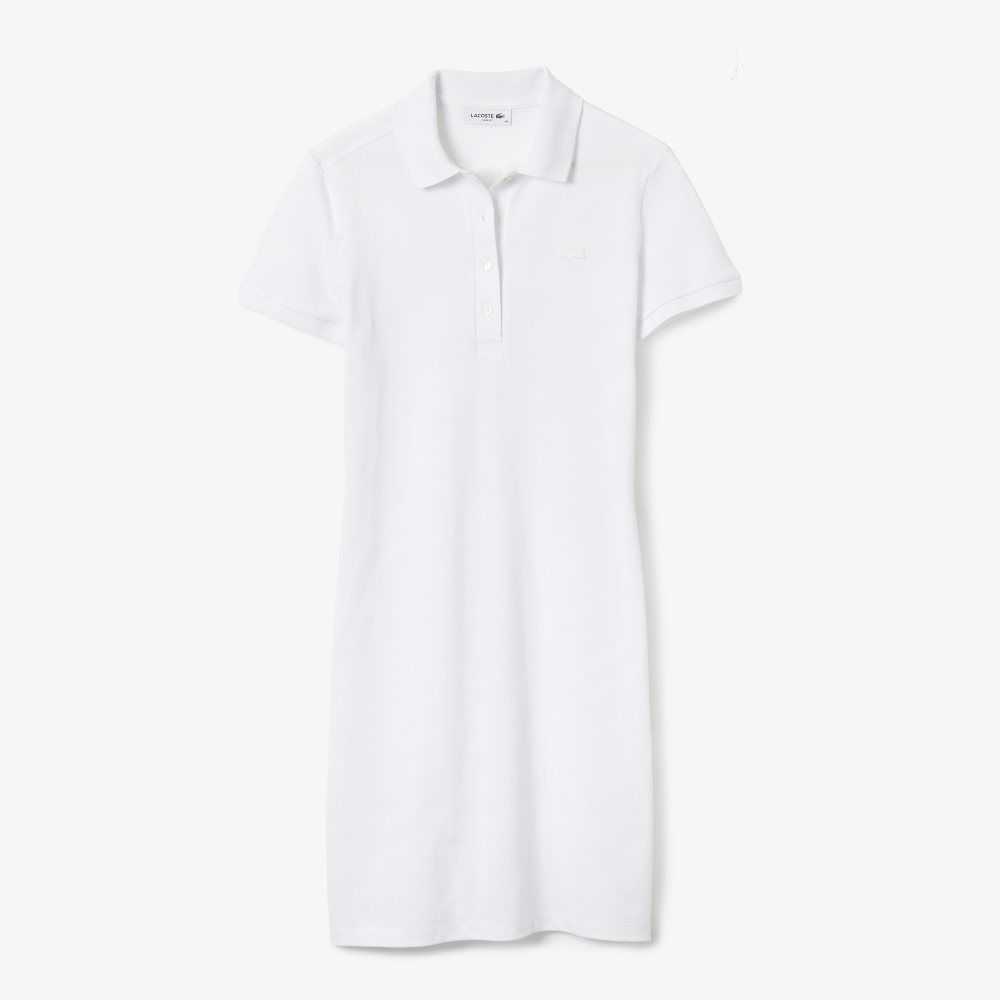 White Lacoste Stretch Cotton Pique Polo Dress | NUMEXQ-450