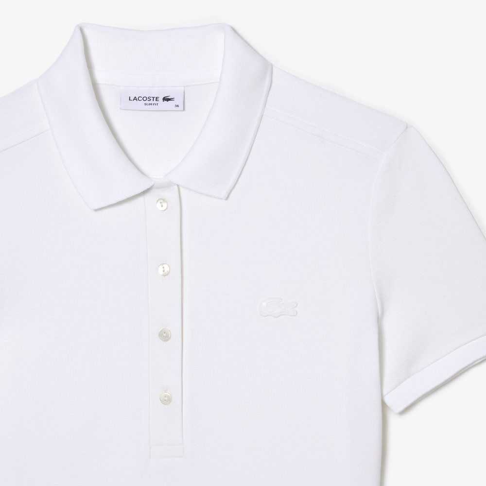 White Lacoste Stretch Cotton Pique Polo Dress | NUMEXQ-450