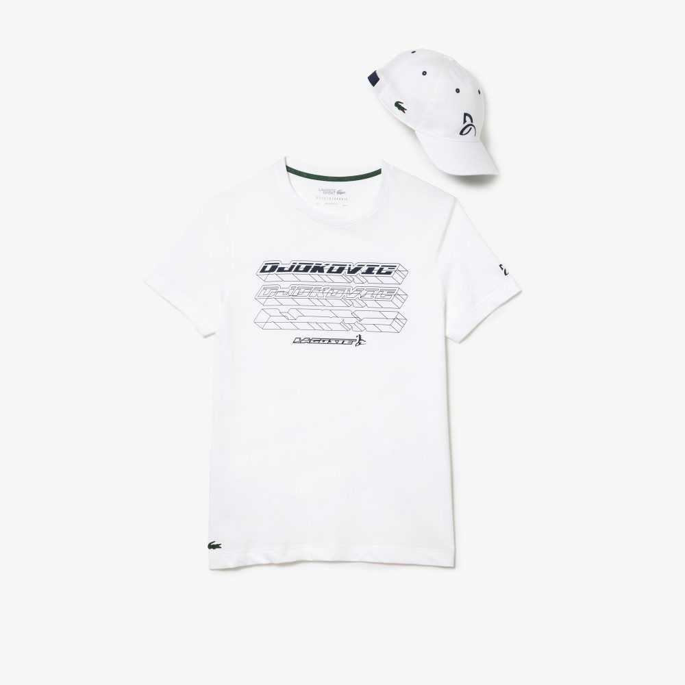 White Lacoste Tennis x Novak Djokovic Regular Fit T-shirt and Cap Pack | NKTPCO-937