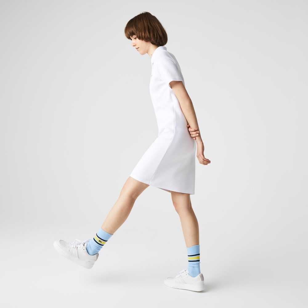 White Lacoste Trumpet Sleeve Pique Polo Dress | ELBGIY-931