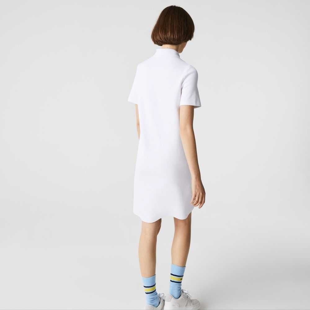 White Lacoste Trumpet Sleeve Pique Polo Dress | ELBGIY-931